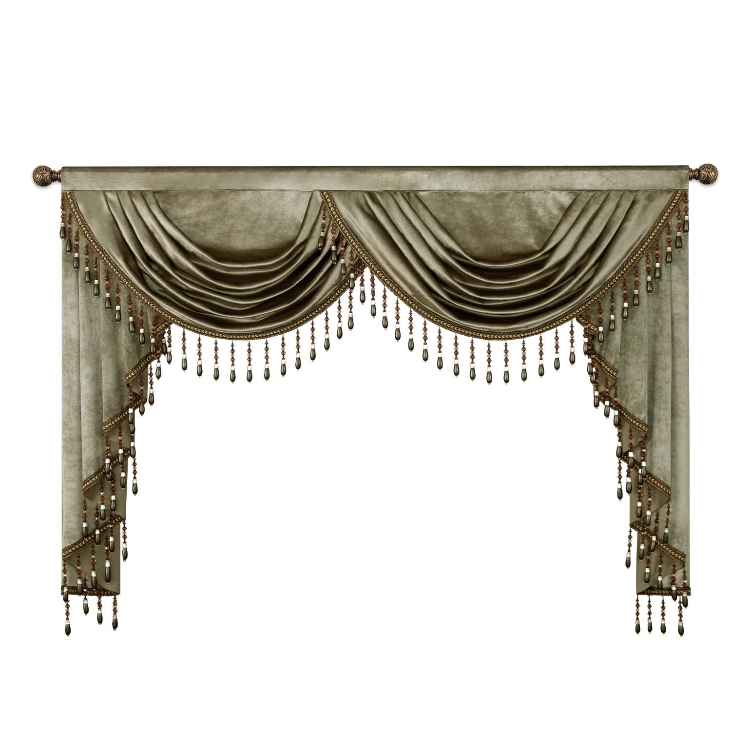 VOGOL Vintage Style Waterfall Valance Curtains, Velvet Window Treatment with Tassels, Light Filtering Decorative Drapes for Living Room, 59 inches Wide, Brown
