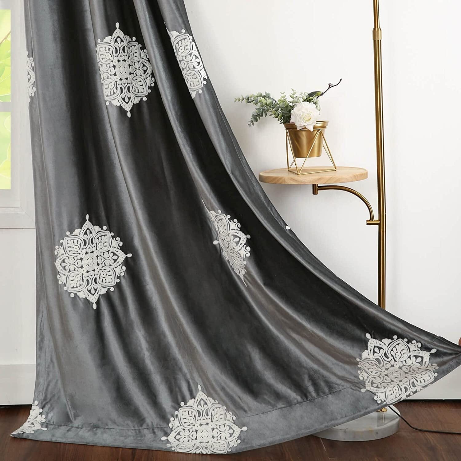 VOGOL Vintage Thick Velvet Curtains Drapes, Room Darkening Grommet ...