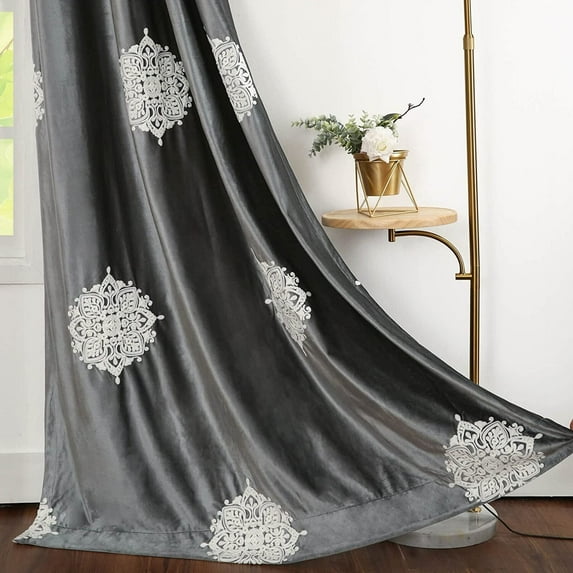 VOGOL Vintage Thick Velvet Curtains Drapes, Room Darkening Grommet Window Treatment Decoration for Guest Room Bedroom, 2 Panels, W52"xL84", Grey