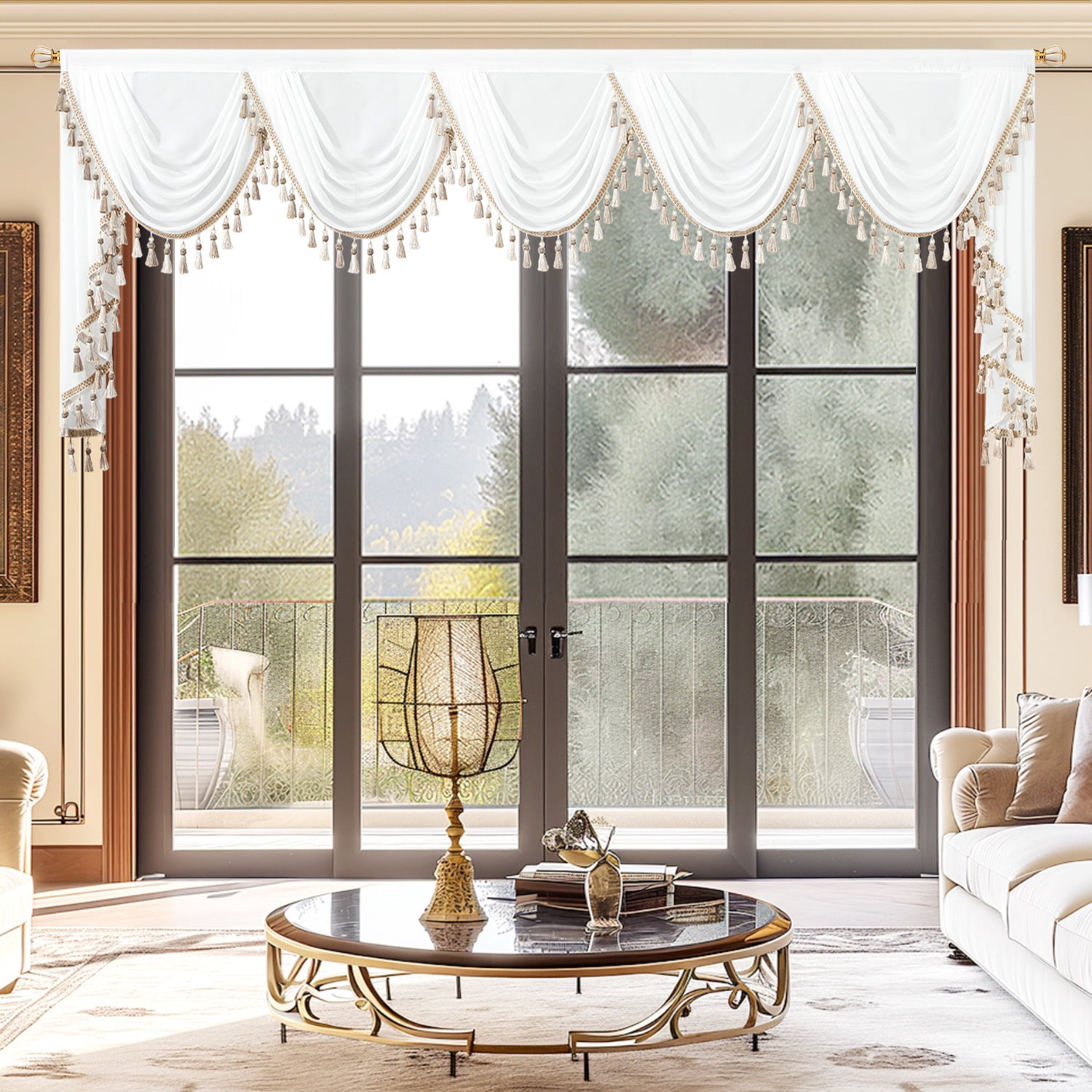 VOGOL White Swag Valances for Windows, Light Filtering Waterfall ...