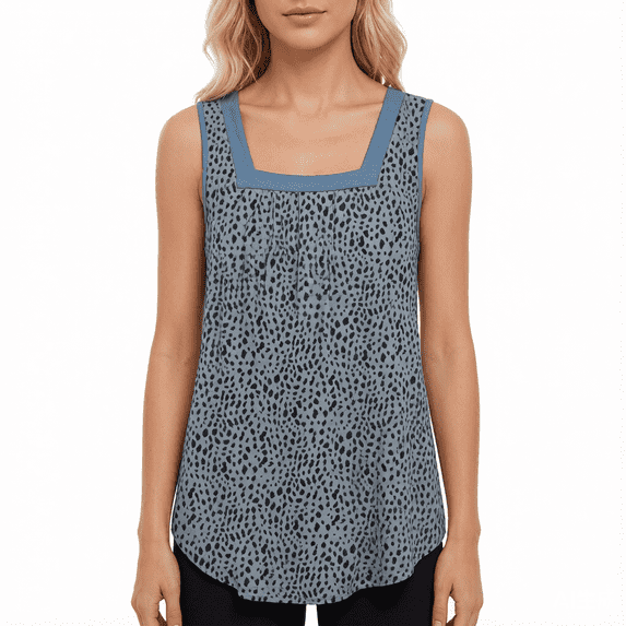 VOGRACE Women's Cute Classic Pleated Square Neck Sleeveless Summer Tunic Tank Tops
