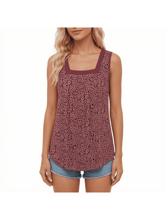 Women's Summer Loose‑Fit Sleeveless Square Neck Pleated Ladies Tunic Tops