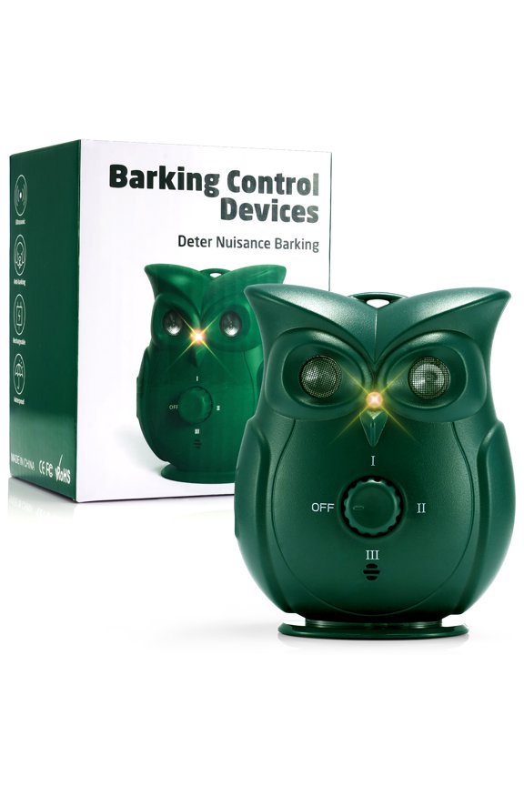 VOGSIG Ultrasonic Dog Bark Deterrent, Owl Shaped Anti-Barking Device with Dual Speakers & 55ft Range, Rechargeable IPX4 Waterproof Outdoor Pet Training Aid for Hanging or Placing