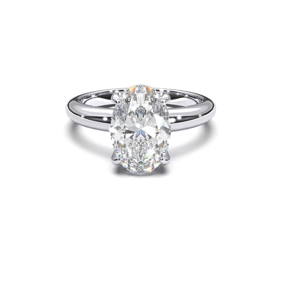 VOGUE 4 Prong Oval Cut 925 Silver Solitaire Engagement Ring - 3.00ct Platinum Plated - Size 6.5