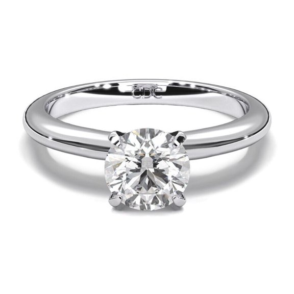 VOGUE 4 Prong Round Silver Solitaire Engagement Wedding Ring - 6.5mm (1.00ct) - Platinum Plated - Size 7.5