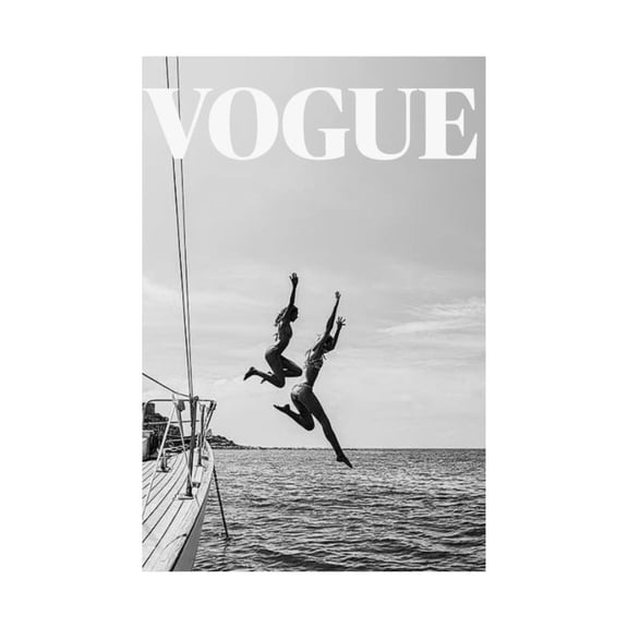 VOGUE Black and White Jumping Off Boat poster Vertical Fashion Wall Art Print