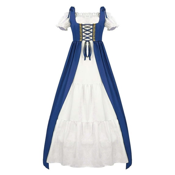 VOGUES Renaissance Dress Court Vintage Long-Sleeve Waist-Cinched Dress Off-Shoulder Batwing Sleeves Full Skirt Blue S Festival Outfits For Women