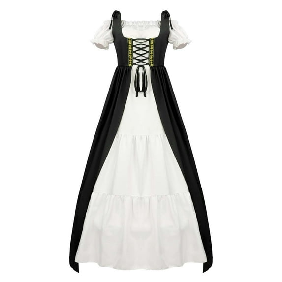VOGUES Renaissance Dress Women Court-Style Vintage Long-Sleeve Waist-Cinched Dress With Strapless Batwing Sleeves And Full Skirt - Black Xl Festival Outfits For Women