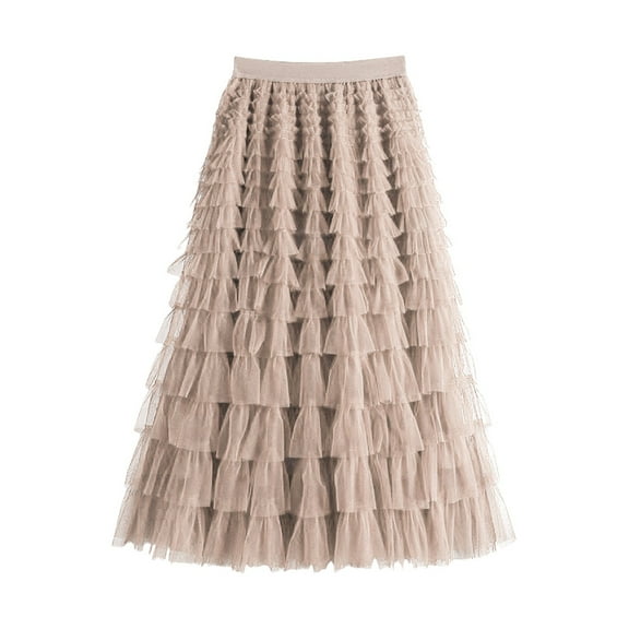 VOGUES Tulle Skirts For Women, Fashionable And Casual Mid Length Long Skirt With Skirt And Half Body Skirt Black Tulle Skirt Beige M