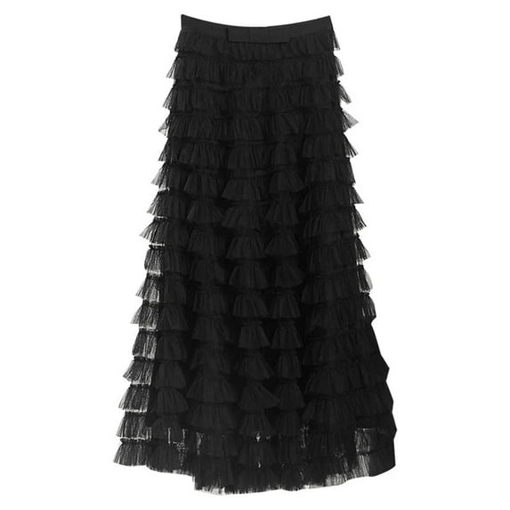 VOGUES Tulle Skirts For Women, Fashionable And Casual Mid Length Long Skirt With Skirt And Half Body Skirt Black Tulle Skirt Black M