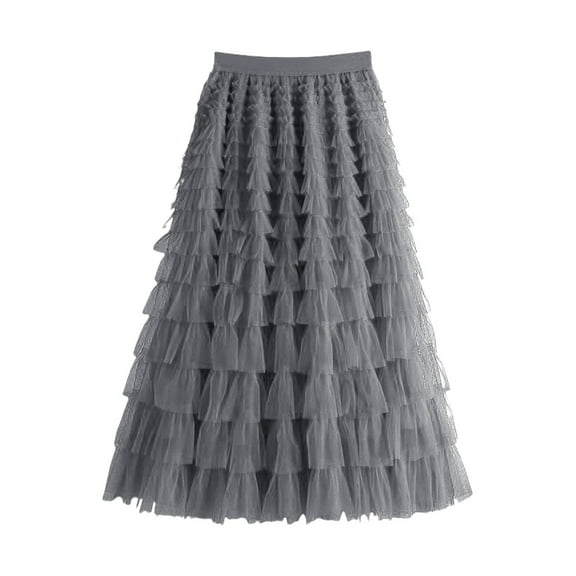 VOGUES Tulle Skirts For Women, Fashionable And Casual Mid Length Long Skirt With Skirt And Half Body Skirt Black Tulle Skirt Grey M