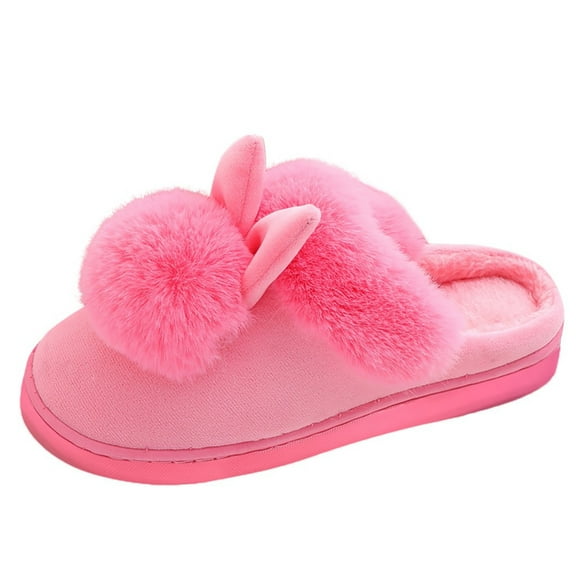 VOGUES Women's Fuzzy -on Slippers Rabbit Ears Cotton Mop Warm Cozy Soft Lightweight Memory Foam Indoor House Shoes