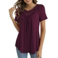 thumbnail image 1 of VOIANLIMO Women's Plus Size Summer Tops Short Sleeve Lace Pleated Blouses Tunic Tops M-4XL, 1 of 4