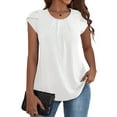 thumbnail image 1 of VOIANLIMO Women's Summer Tops Casual White Blouse Petal Short Sleeve Tunic Tops Shirts, Medium, 1 of 5