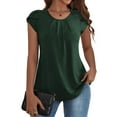 thumbnail image 1 of VOIANLIMO Womens Casual Round Neck Basic Pleated Top Cap Sleeve Curved Keyhole Back Blouse S-2XL, 1 of 5