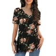 thumbnail image 1 of VOIANLIMO Womens Plus Size Casual Tops V Neck Short Sleeve Shirt Floral Blouses Tunic Tops M-4X, 1 of 9