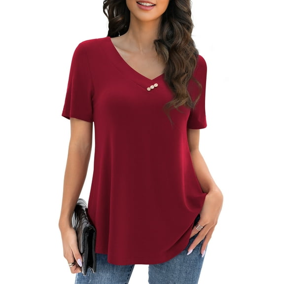 VOIANLIMO Womens Plus Size Casual Tops V Neck Short Sleeve Shirt Floral Blouses Tunic Tops M-4X