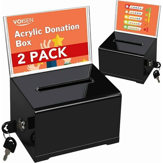 VOISEN Clear Donation Box with Lock,Ballot Box with Sign Holder,Suggestion Boxes for Fundraising, Tip Jar with Slot for School,Conference 6.2x4.6x3.9 Inch
