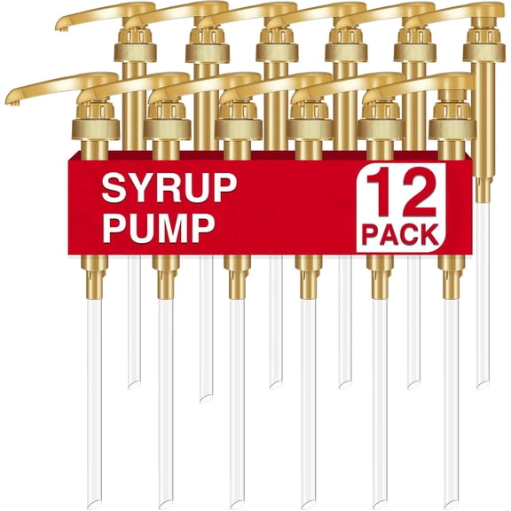 VOISEN Coffee Syrup Pumps, 6 Pack Gold Syrup Pump, Skinny Syrup Pump for 750ml 25.4oz Syrup Bottle, Syrup Pump Dispenser for Kitchen Dinning Coffee Bar Drinking Mixes,Davinci,Jordans