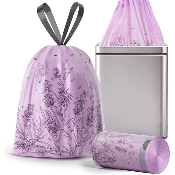 VOK 13 Gallon Trash Bags with Lavender Print & Drawstring, Tear-Resistant Tall Kitchen Garbage Bags, Heavy-Duty Kitchen Trash Bags for Home, 50 Counts