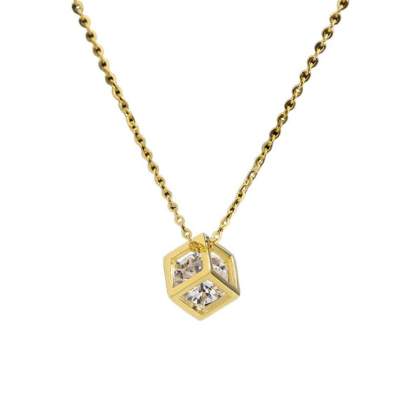 VOLALO 14K Gold-Plated Dice Pendant Personalized Necklace Bling Cubic Zirconia 24 inches Long For Women Gift