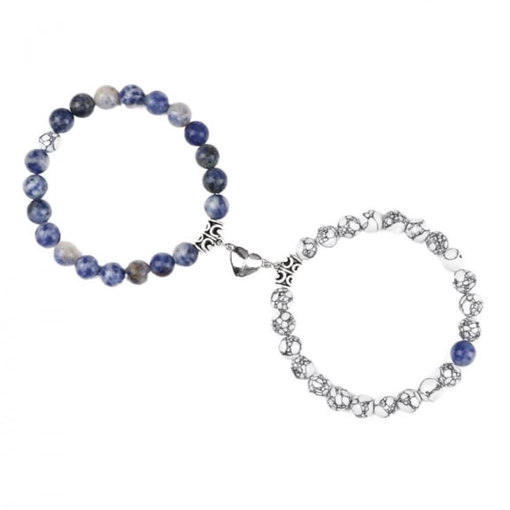 VOLALO 2 Pcs Couples Bracelet Magnetic Healing Stone Stretch Cord Friendship Bracelet For Men & Women