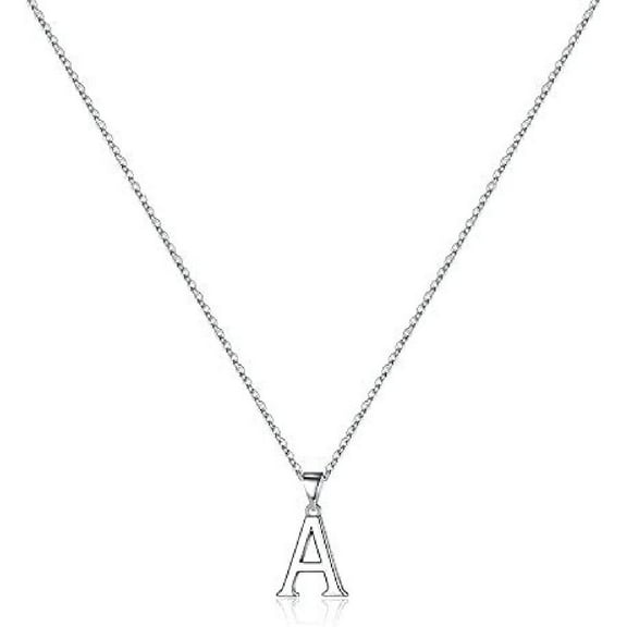 VOLALO Jewelry Initial Pendant Necklace for Men Womens, 925 Sterling Silver Letter Capital Necklace Alphabets from A-Z Figaro Chain Necklace