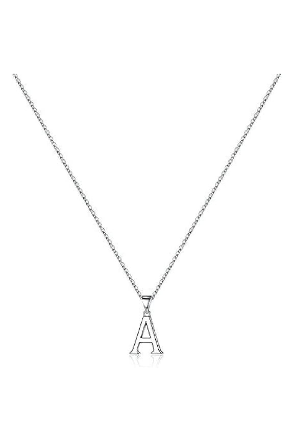 Jewelry Initial Pendant Necklace for Men Womens, 925 Sterling Silver Letter Capital Necklace Alphabets from A-Z Figaro Chain Necklace