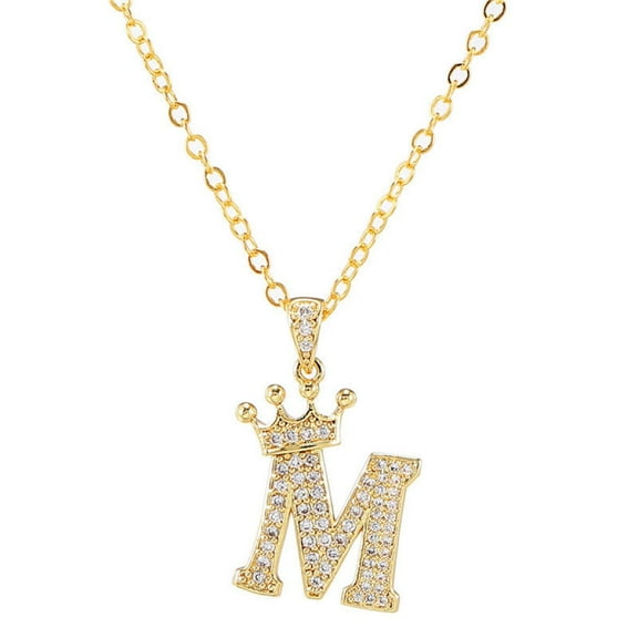 VOLALO Jewelry Initial Pendant Necklace for Men Womens, 14K Gold Plated Zirconia Crown Letter Capital From A-Z