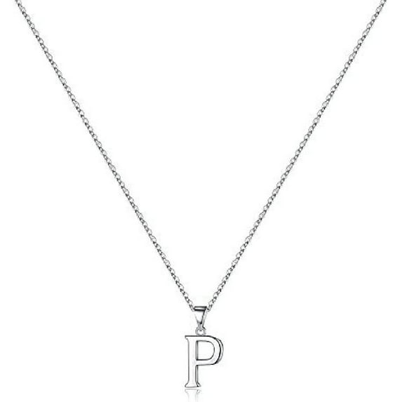 VOLALO Jewelry Initial Pendant Necklace for Men Womens, 925 Sterling Silver Letter Capital Necklace Alphabets from A-Z Figaro Chain Necklace
