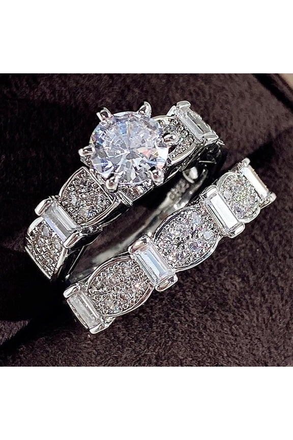 2pcs His and Hers Wedding Ring Sets Couples Engagement Rings Women and Men 925 Sterling Silver AAA Cubic Zirconia Fashion Ol