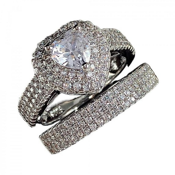 VOLALO 2pcs His and Hers Wedding Ring Sets Couples Engagement Rings Women and Men 925 Sterling Silver AAA Cubic Zirconia Sweet Heart