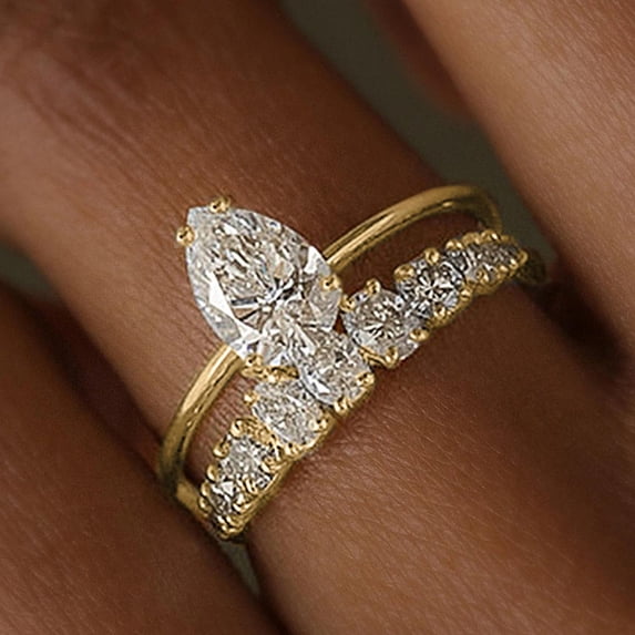 VOLALO 2pcs His and Hers Wedding Ring Sets Couples Engagement Rings Women and Men 925 Sterling Silver AAA Cubic Zirconia Water Drop Design Exquisite