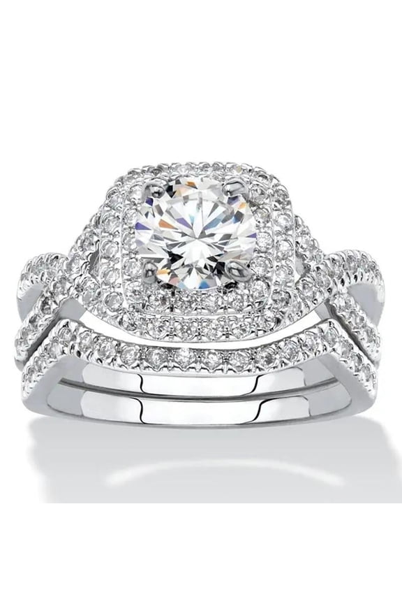 2pcs His and Hers Wedding Ring Sets Couples Engagement Rings Women and Men 925 Sterling Silver AAA Cubic Zirconia Combination Ring Set Proposal