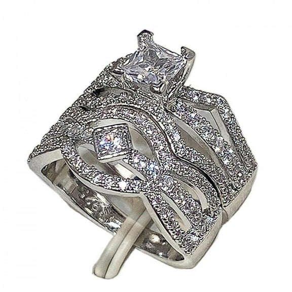 VOLALO 2pcs His and Hers Wedding Ring Sets Couples Engagement Rings Women and Men 925 Sterling Silver AAA Cubic Zirconia Eight Hearts Eight Arrows Banquet Party Ring