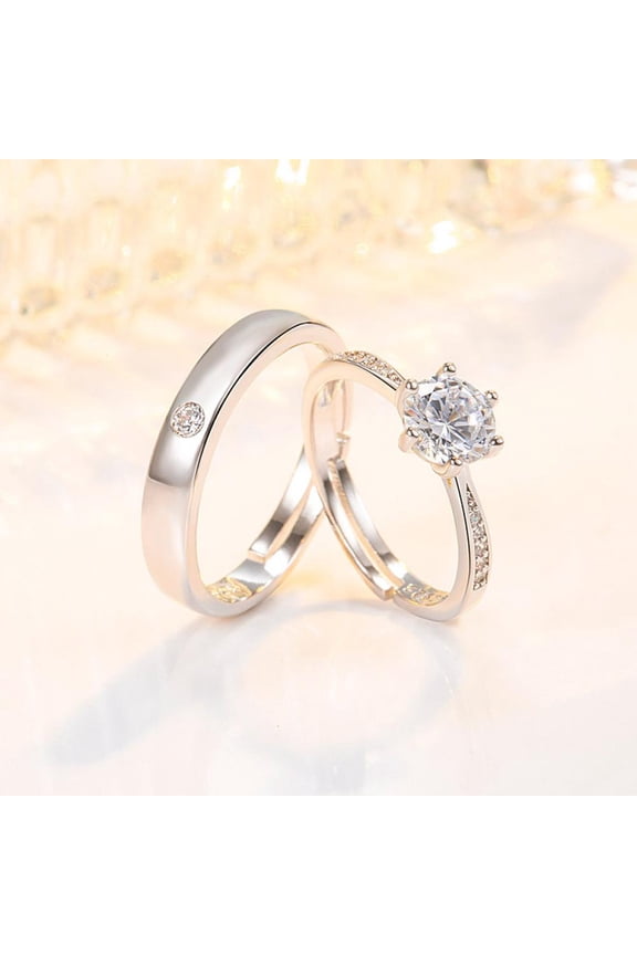 2pcs His and Hers Wedding Ring Sets Couples Engagement Rings Women and Men 925 Sterling Silver AAA Cubic Zirconia Six-Claw Couple Rings Pair Valentine's Day Gift