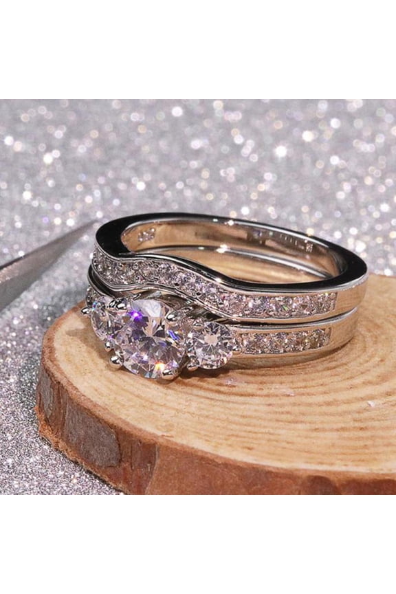 2pcs His and Hers Wedding Ring Sets Couples Engagement Rings Women and Men 925 Sterling Silver AAA Cubic Zirconia White Gold Plated Couple Combination Ring Set