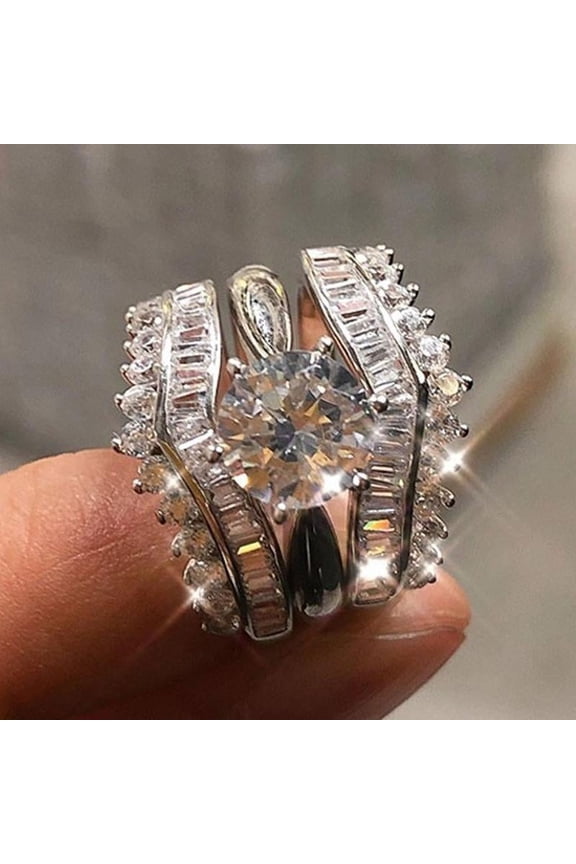 3pcs His and Hers Wedding Ring Sets Couples Engagement Rings Women and Men 925 Sterling Silver AAA Cubic Zirconia 3 in 1 Combination Rings