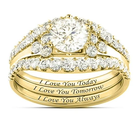 VOLALO 3pcs His and Hers Wedding Ring Sets Couples Engagement Rings Women and Men 925 Sterling Silver AAA Cubic Zirconia English Letter Elegant