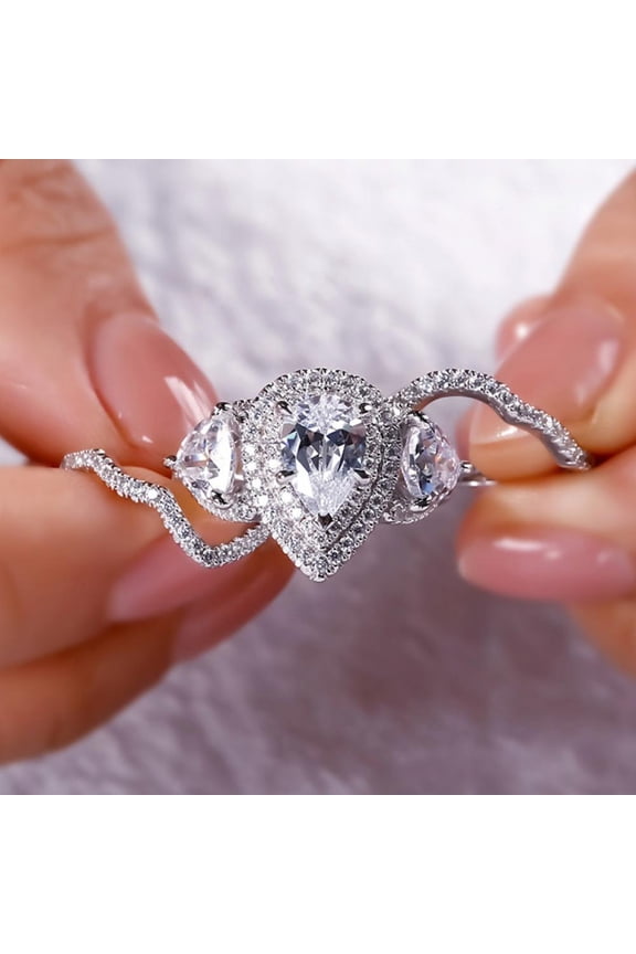 3pcs His and Hers Wedding Ring Sets Couples Engagement Rings Women and Men 925 Sterling Silver AAA Cubic Zirconia Three-Piece Set