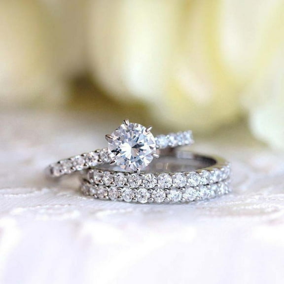 VOLALO 3pcs His and Hers Wedding Ring Sets Couples Engagement Rings Women and Men 925 Sterling Silver AAA Cubic Zirconia Drill Proposal Three Ring Set