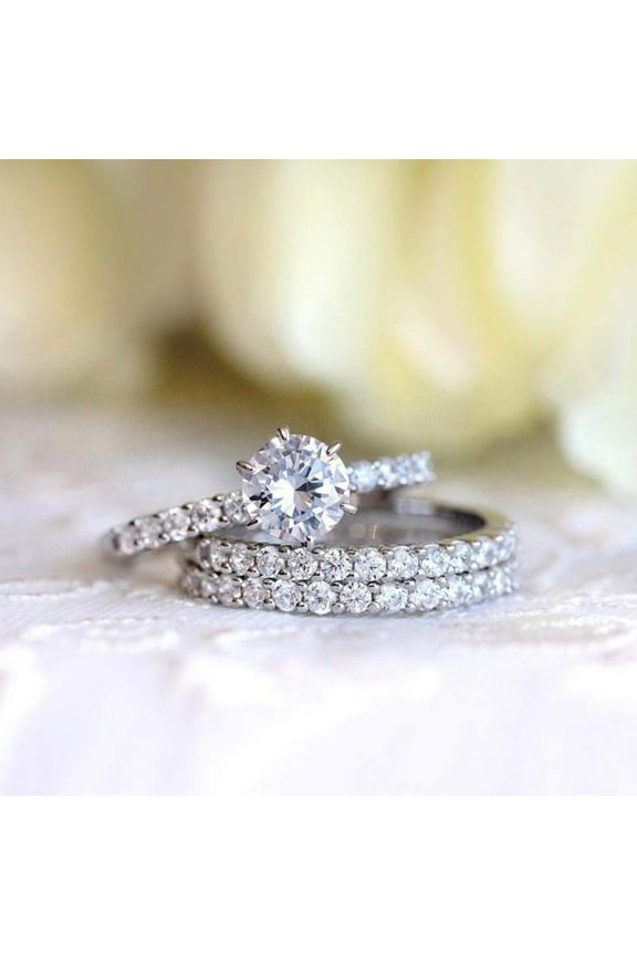 3pcs His and Hers Wedding Ring Sets Couples Engagement Rings Women and Men 925 Sterling Silver AAA Cubic Zirconia Drill Proposal Three Ring Set