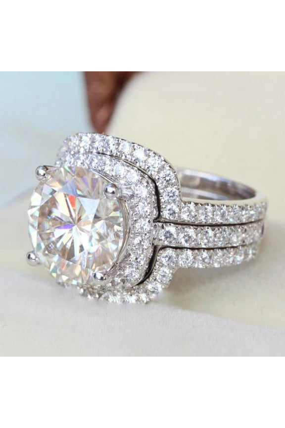 3pcs His and Hers Wedding Ring Sets Couples Engagement Rings Women and Men 925 Sterling Silver AAA Cubic Zirconia Exquisite 14K Gold Plated Combination Ring Set of Three