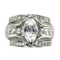 VOLALO 3pcs in 1 His and Hers Wedding Ring Sets Couples Engagement Rings Women and Men 925 Sterling Silver AAA Cubic Zirconia Marquise Geometric