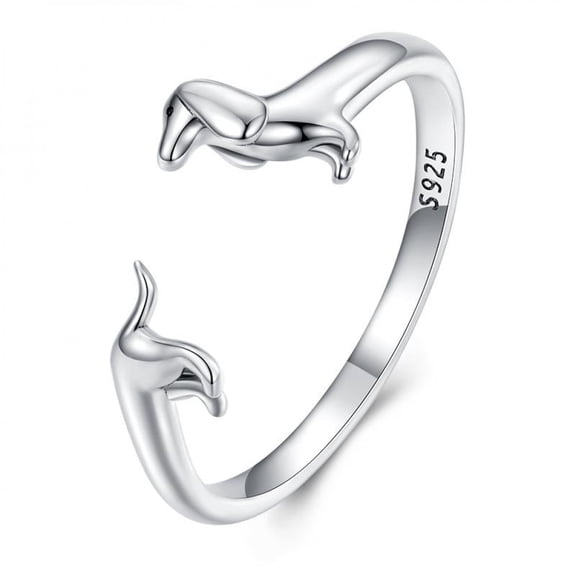 VOLALO Adjustable Dachshund Ring for Women – 925 Sterling Silver Weiner Dog Animal Theme