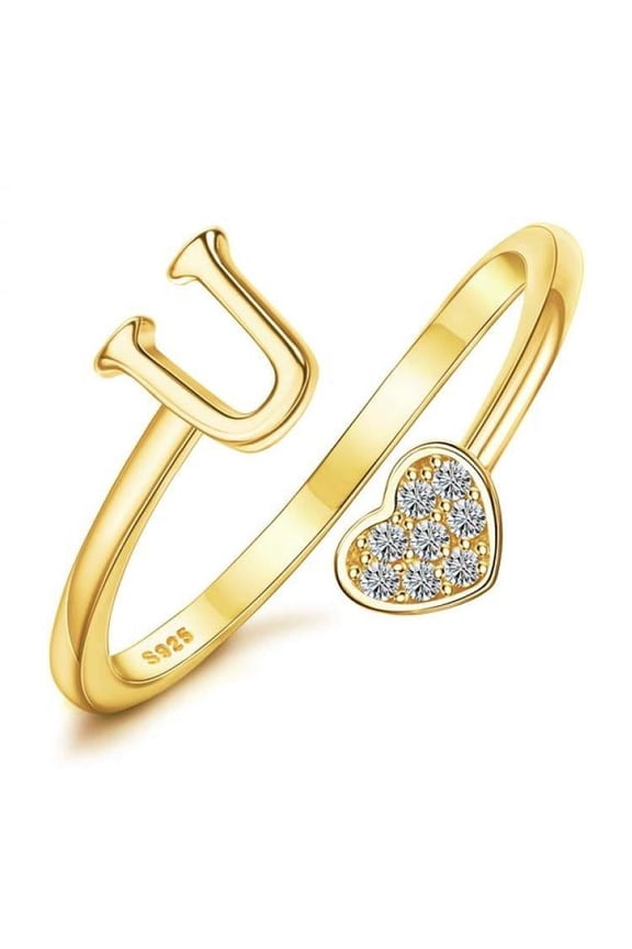 925 Sterling Silver Heart Initial Rings For Women S Stackable Ring Adjustable Initial Rings For Teen S Cute Heart Alphabet Letter Rings, Letter A-Z Ring