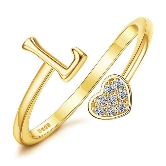 VOLALO 925 Sterling Silver Heart Initial Rings For Women S Stackable Ring Adjustable Initial Rings For Teen S Cute Heart Alphabet Letter Rings, Letter A-Z Ring