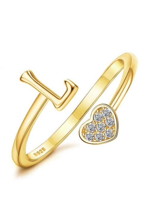 925 Sterling Silver Heart Initial Rings For Women S Stackable Ring Adjustable Initial Rings For Teen S Cute Heart Alphabet Letter Rings, Letter A-Z Ring