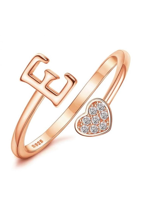 925 Sterling Silver Heart Initial Rings For Women S Stackable Ring Adjustable Initial Rings For Teen S Cute Heart Alphabet Letter Rings, Letter A-Z Ring