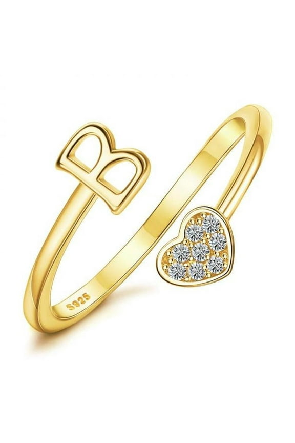 925 Sterling Silver Heart Initial Rings For Women S Stackable Ring Adjustable Initial Rings For Teen S Cute Heart Alphabet Letter Rings, Letter A-Z Ring